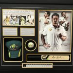 Framed Cricket bowler memorabilia